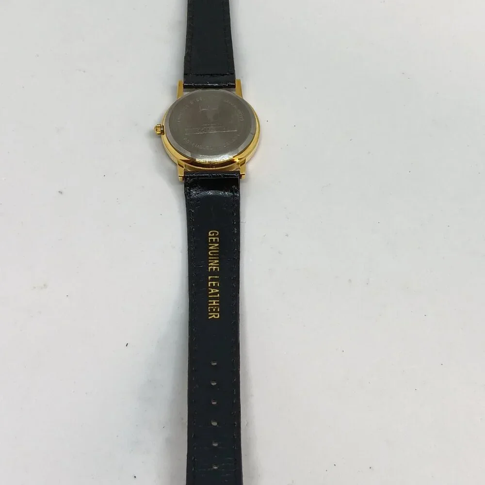Airedale Terrier 33mm Women's Gold Tone Black Leather Band Dog Watch